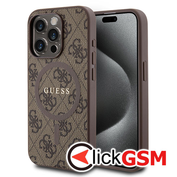 Guess - 4G Collection Leather MagSafe (GUHMP15LG4GFRW) - iPhone 15 Pro - Brown