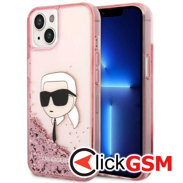 Karl Lagerfeld - Hardcase Glitter (KLHCP14MLNKHCP) - iPhone 14 Plus - Pink Karl Head