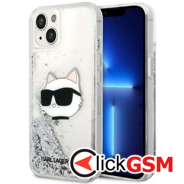 Karl Lagerfeld - Hardcase Glitter (KLHCP14MLNCHCS) - iPhone 14 Plus - Silver Choupette Head