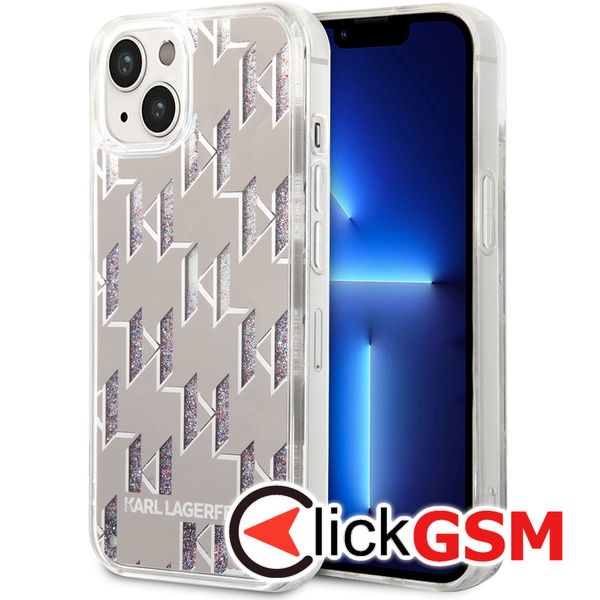 Karl Lagerfeld - Hardcase Liquid Glitter (KLHCP14MLMNMS) - iPhone 14 Plus - Silver Monogram