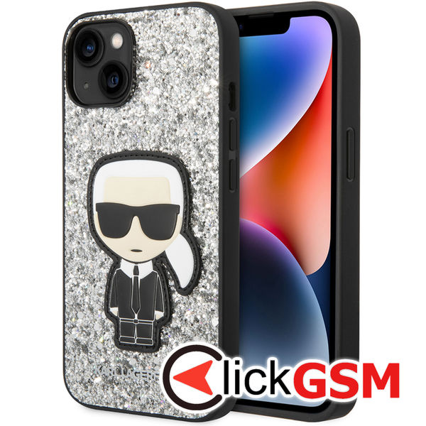 Karl Lagerfeld - Hardcase Glitter (KLHCP14SGFKPG) - iPhone 14 - Silver Flakes Ikonik