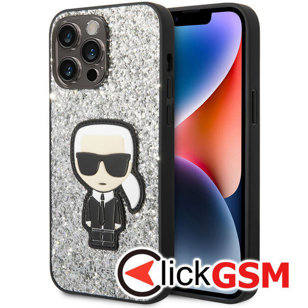 Karl Lagerfeld - Hardcase Glitter (KLHCP14XGFKPG) - iPhone 14 Pro Max - Silver Flakes Ikonik