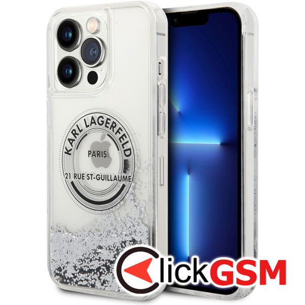 Karl Lagerfeld - Hardcase Liquid Glitter (KLHCP14XLCRSGRS) - iPhone 14 Pro Max - Silver RSG