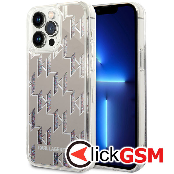 Karl Lagerfeld - Hardcase Liquid Glitter (KLHCP14XLMNMS) - iPhone 14 Pro Max - Silver Monogram