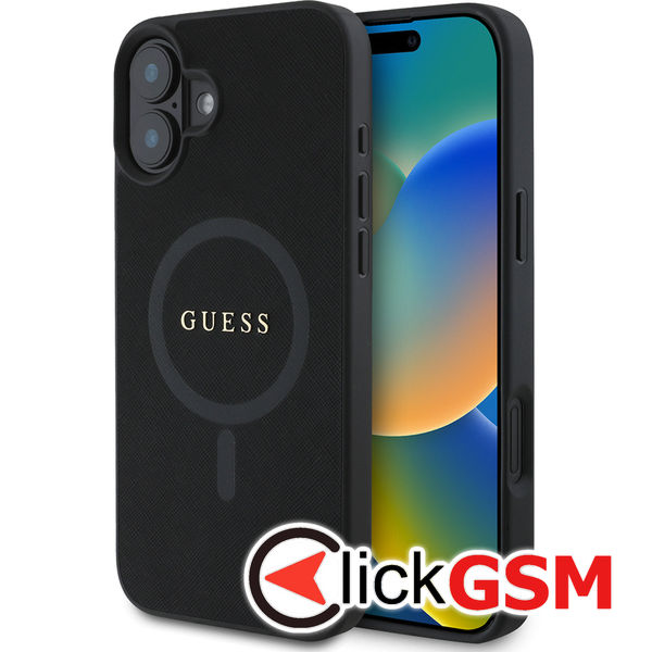 Guess - Saffiano Classic Logo MagSafe (GUHMP16MPSAHMCK) - iPhone 16 Plus - Black