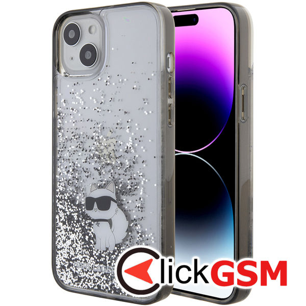 Karl Lagerfeld - Hardcase Liquid Glitter (KLHCP15MLKCNSK) - iPhone 15 Plus - Transparent Choupette