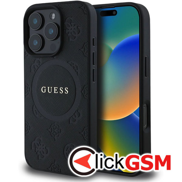 Guess - Saffiano Peony Classic Logo MagSafe (GUHMP16XPSAPSMEK) - iPhone 16 Pro Max - Black