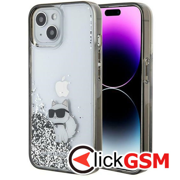 Karl Lagerfeld - Hardcase Liquid Glitter (KLHCP15SLKCNSK) - iPhone 15 - Transparent Choupette