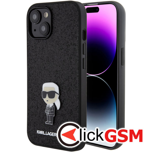 Karl Lagerfeld - Hardcase Glitter Fixed (KLHCP15SGKNPSK) - iPhone 15 - Ikonik Logo