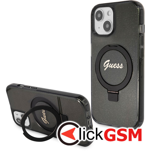 Guess - Ring Stand Script Glitter MagSafe (GUHMP15SHRSGSK) - iPhone 15 - Black
