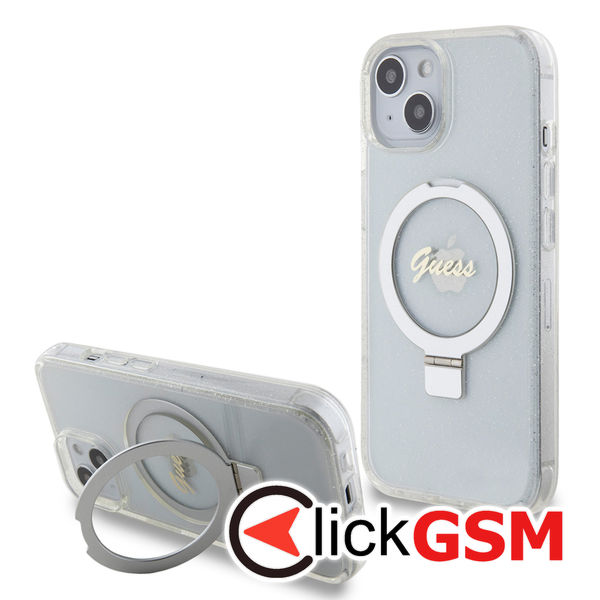 Guess - Ring Stand Script Glitter MagSafe (GUHMP15SHRSGSD) - iPhone 15 - Clear