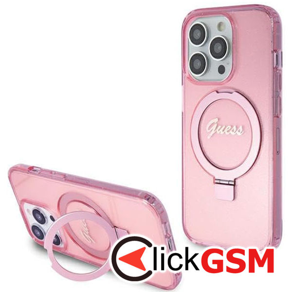 Guess - Ring Stand Script Glitter MagSafe (GUHMP15XHRSGSP) - iPhone 15 Pro Max - Pink