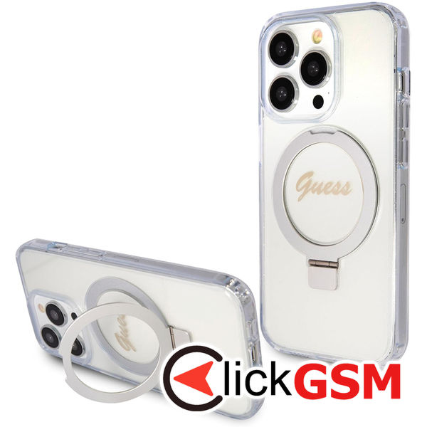 Guess - Ring Stand Script Glitter MagSafe (GUHMP15XHRSGSD) - iPhone 15 Pro Max - Clear