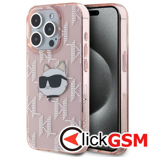 Karl Lagerfeld - IML Luxury (KLHCP15LHKLPCHP) - iPhone 15 Pro - Pink Choupette Head&Monogram