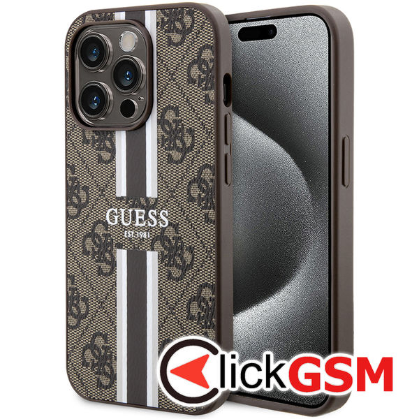 Guess - Hardcase 4G Printed Stripes MagSafe (GUHMP15LP4RPSW) - iPhone 15 Pro - Brown