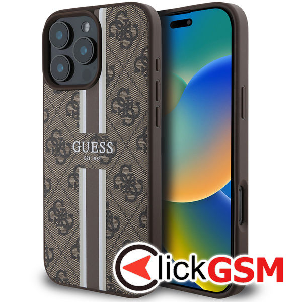 Guess - Hardcase 4G Printed Stripes MagSafe (GUHMP16LP4RPSW) - iPhone 16 Pro - Brown
