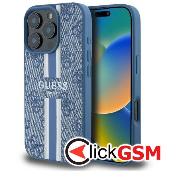 Guess - Hardcase 4G Printed Stripes MagSafe (GUHMP16LP4RPSB) - iPhone 16 Pro - Blue