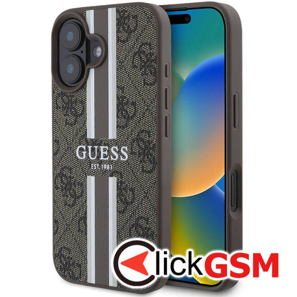 Guess - Hardcase 4G Printed Stripes MagSafe (GUHMP16MP4RPSW) - iPhone 16 Plus - Brown