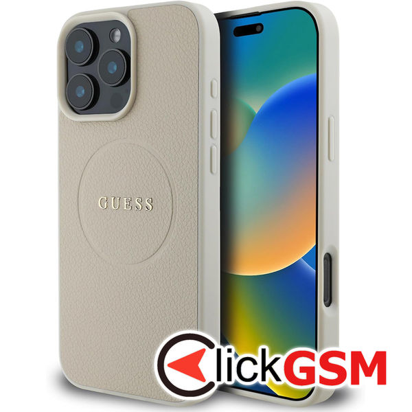 Guess - Grained Gold Ring MagSafe (GUHMP16LPGHSMME) - iPhone 16 Pro - Beige