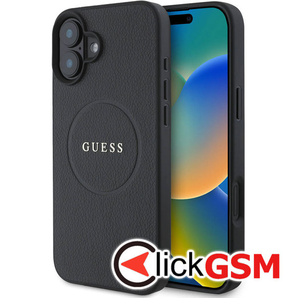 Guess - Grained Gold Ring MagSafe (GUHMP16MPGHSMMK) - iPhone 16 Plus - Black