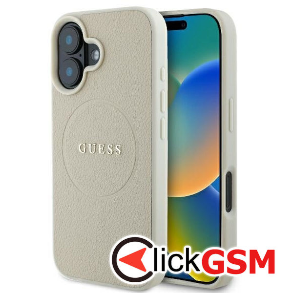 Guess - Grained Gold Ring MagSafe (GUHMP16SPGHSMME) - iPhone 16 - Beige