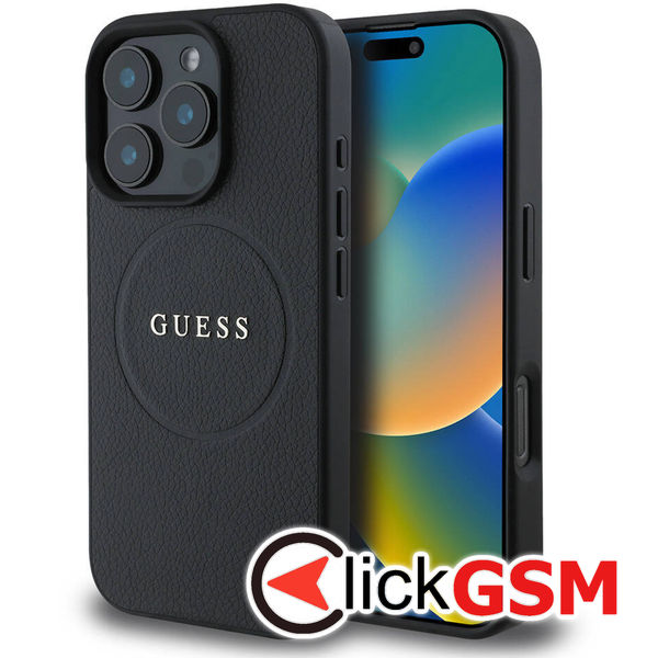Guess - Grained Gold Ring MagSafe (GUHMP16XPGHSMMK) - iPhone 16 Pro Max - Black