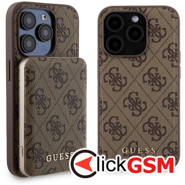 Guess - Hardcase Powerbank MagSafe (GUBPM5P15L4GEMGW) - iPhone 15 Pro - Brown