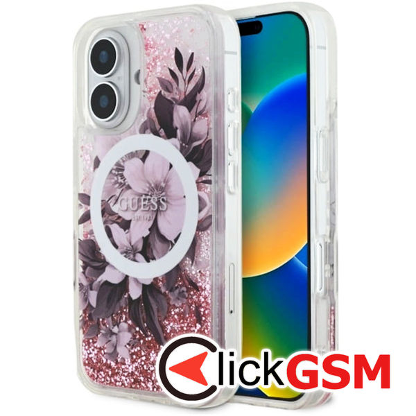 Guess - Liquid Glitter Flower MagSafe (GUHMP16SLFMWTP) - iPhone 16 - Pink