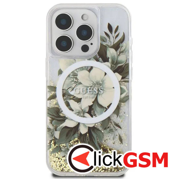 Guess - Liquid Glitter Flower MagSafe (GUHMP16XLFMWTE) - iPhone 16 Pro Max - Beige
