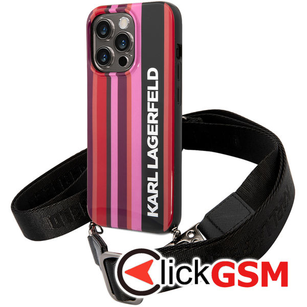 Karl Lagerfeld - Hardcase with Strap (KLHCP14LSTSTP) - iPhone 14 Pro - Pink Color Stripes