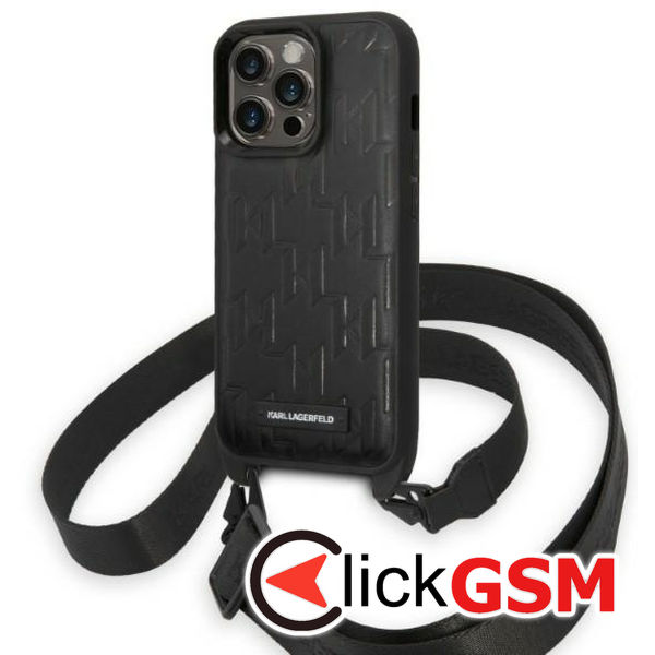 Karl Lagerfeld - Hardcase with Strap (KLHCP14LSTMMK) - iPhone 14 Pro - Monogram Plaque Logo