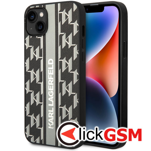 Karl Lagerfeld - Hardcase Monogram (KLHCP14MPGKLSKG) - iPhone 14 Plus - Grey Stripe