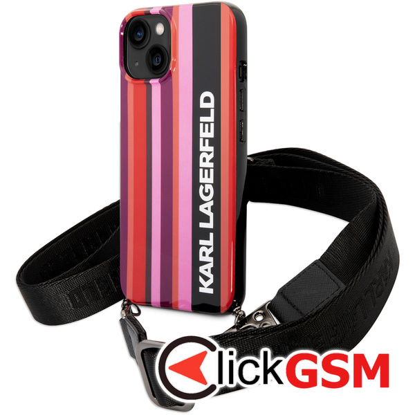 Karl Lagerfeld - Hardcase with Strap (KLHCP14SSTSTP) - iPhone 14 - Pink Color Stripes