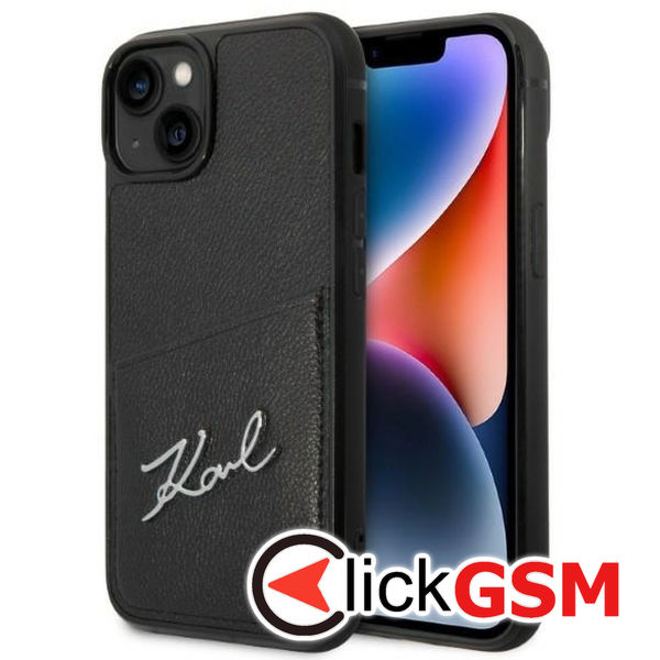 Karl Lagerfeld - Hardcase Leather Cardslots (KLHCP14MCSSK) - iPhone 14 Plus - Signature Logo