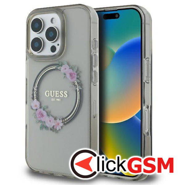 Guess - IML Flowers Wreath MagSafe (GUHMP16LHFWFCK) - iPhone 16 Pro - Black