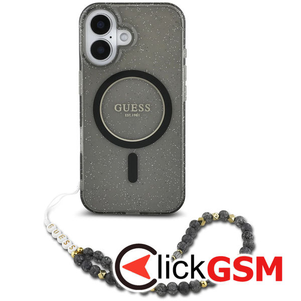 Guess - IML Glitter with Pearl Strap MagSafe (GUHMP16SHGCRELSK) - iPhone 16 - Black