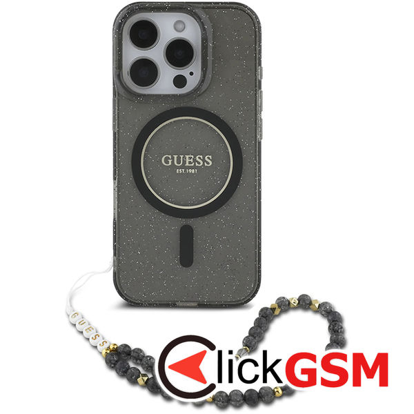 Guess - IML Glitter with Pearl Strap MagSafe (GUHMP16LHGCRELSK) - iPhone 16 Pro - Black