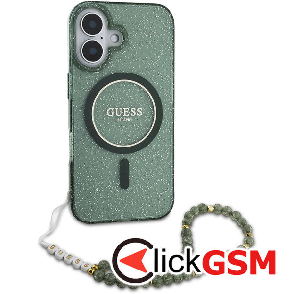 Guess - IML Glitter with Pearl Strap MagSafe (GUHMP16MHGCRELSA) - iPhone 16 Plus - Green