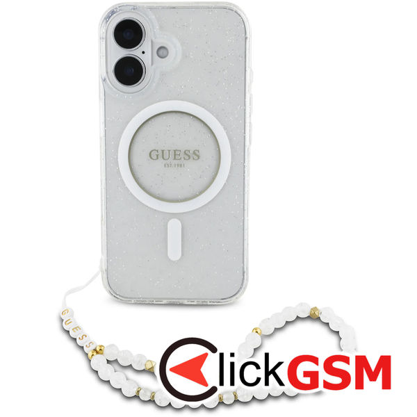 Guess - IML Glitter with Pearl Strap MagSafe (GUHMP16MHGCRELST) - iPhone 16 Plus - Clear