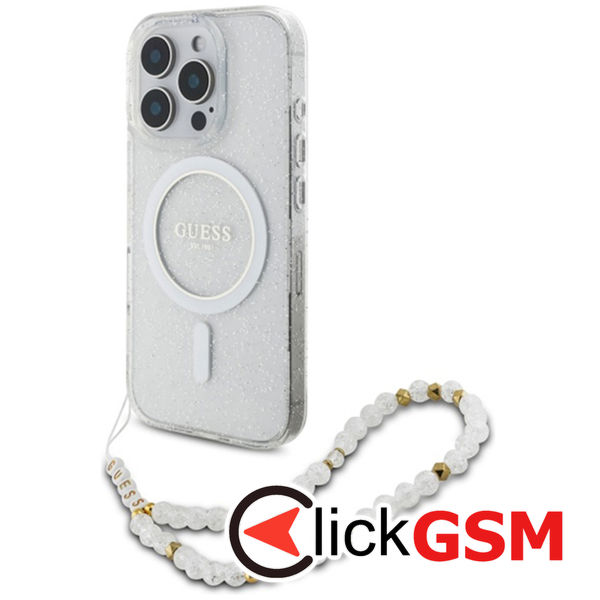 Guess - IML Glitter with Pearl Strap MagSafe (GUHMP16XHGCRELST) - iPhone 16 Pro Max - Clear