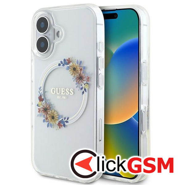 Guess - IML Flowers Wreath MagSafe (GUHMP16MHFWFCT) - iPhone 16 Plus - Clear