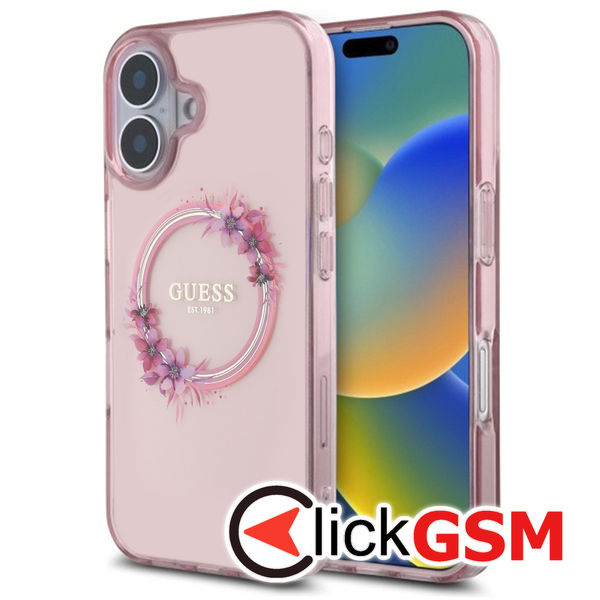 Guess - IML Flowers Wreath MagSafe (GUHMP16SHFWFCP) - iPhone 16 - Pink