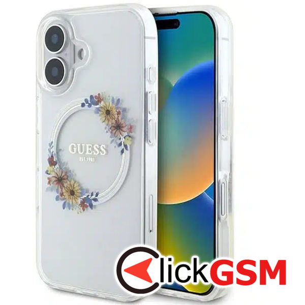 Guess - IML Flowers Wreath MagSafe (GUHMP16SHFWFCT) - iPhone 16 - Clear