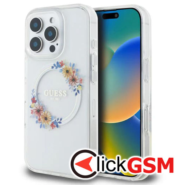 Guess - IML Flowers Wreath MagSafe (GUHMP16XHFWFCT) - iPhone 16 Pro Max - Clear