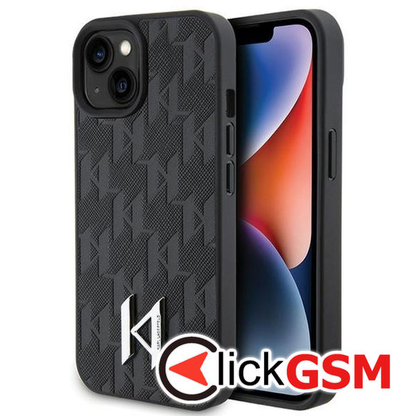 Karl Lagerfeld - Hardcase Leather Monogram (KLHCP15SPKLPKLK) - iPhone 15 - Hot Stamp Metal Logo