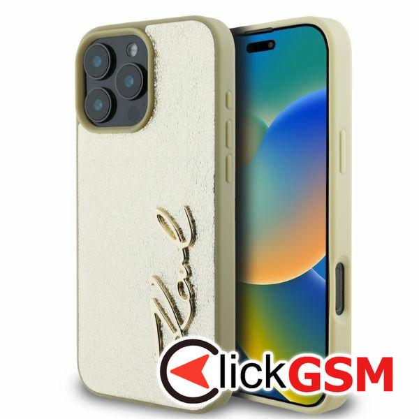 Karl Lagerfeld - Hardcase Leather (KLHCP16XPFMFBKMD) - iPhone 16 Pro Max - Gold Metal Signature