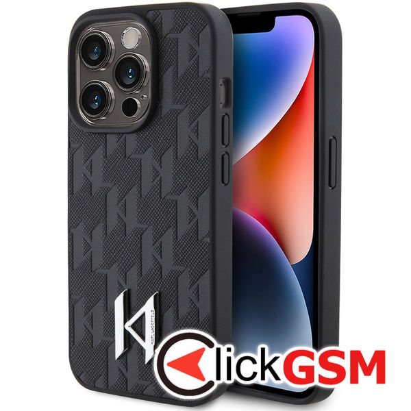 Karl Lagerfeld - Hardcase Leather Monogram (KLHCP15XPKLPKLK) - iPhone 15 Pro Max - Hot Stamp Metal Logo