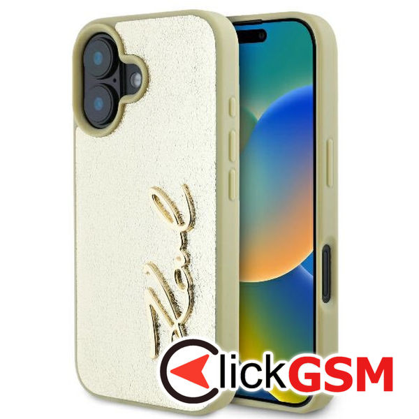 Karl Lagerfeld - Hardcase Leather (KLHCP16SPFMFBKMD) - iPhone 16 - Gold Metal Signature