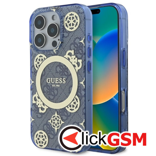 Guess - IML Peony On 4G Background MagSafe (GUHMP16LH4PYEEB) - iPhone 16 Pro - Blue