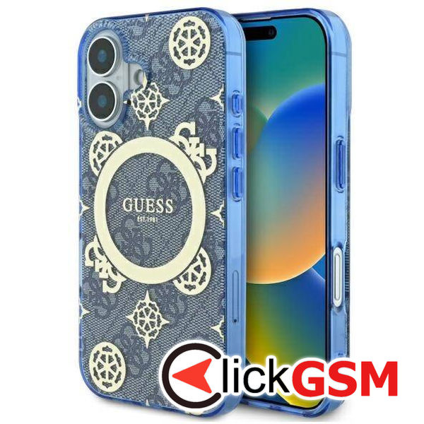 Guess - IML Peony On 4G Background MagSafe (GUHMP16SH4PYEEB) - iPhone 16 - Blue